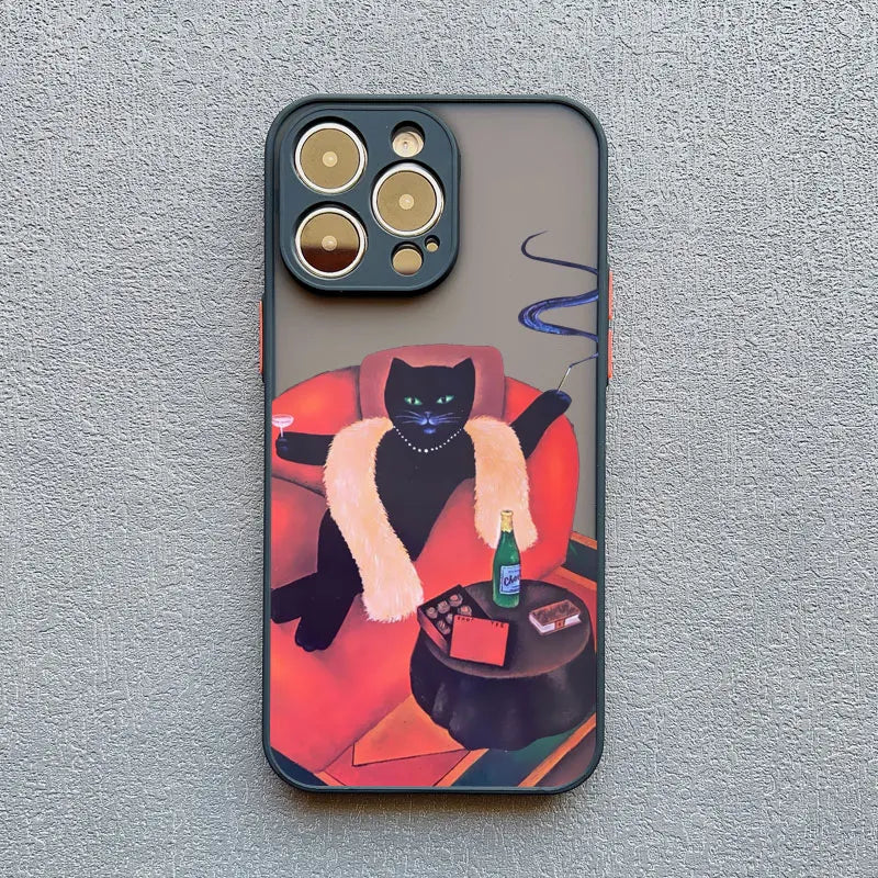 Cute Cat Goblet Drink Couple iPhone Case – Shockproof Back Cover for iPhone 16 Pro Max, 15 Pro Max, 14 Pro Max
