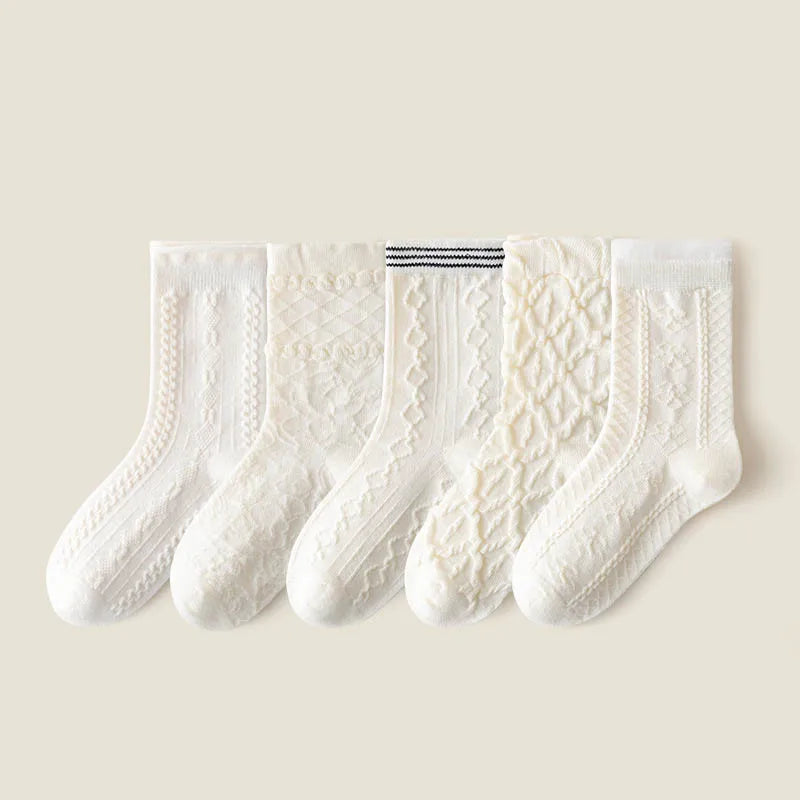 5 Pairs Girls' Cotton Socks – Soft Floral Print Toddler Socks for Spring & Autumn | Comfortable Kids Footwear