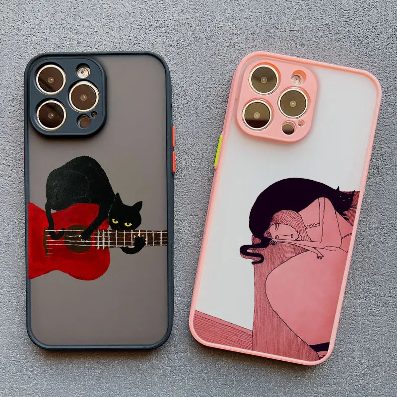 Dark Funny Cartoon Cat iPhone Case – Animal Soft Cover for iPhone 14, 15, 16 Series | Cute & Protective Phone Case