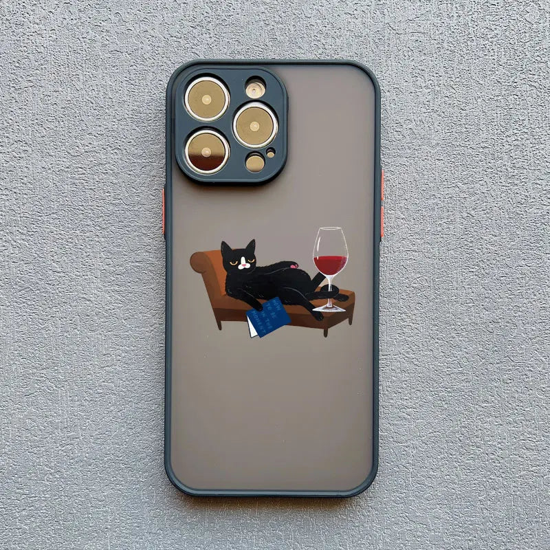 Dark Funny Cartoon Cat iPhone Case – Animal Soft Cover for iPhone 14, 15, 16 Series | Cute & Protective Phone Case