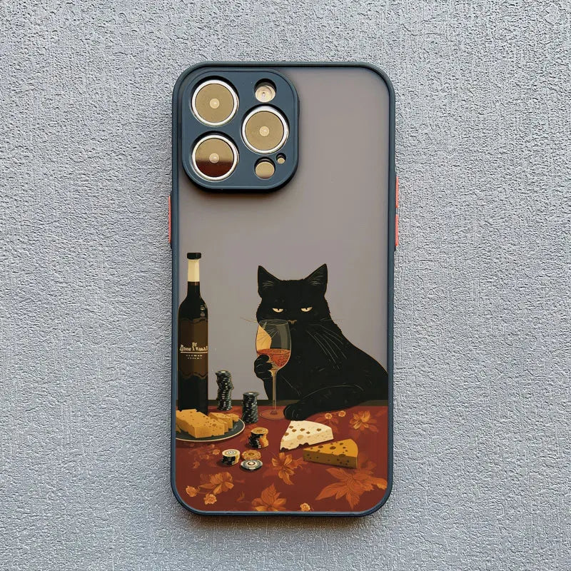 Cute Cat Goblet Drink Couple iPhone Case – Shockproof Back Cover for iPhone 16 Pro Max, 15 Pro Max, 14 Pro Max