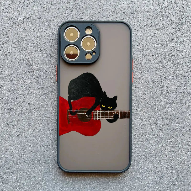 Dark Funny Cartoon Cat iPhone Case – Animal Soft Cover for iPhone 14, 15, 16 Series | Cute & Protective Phone Case
