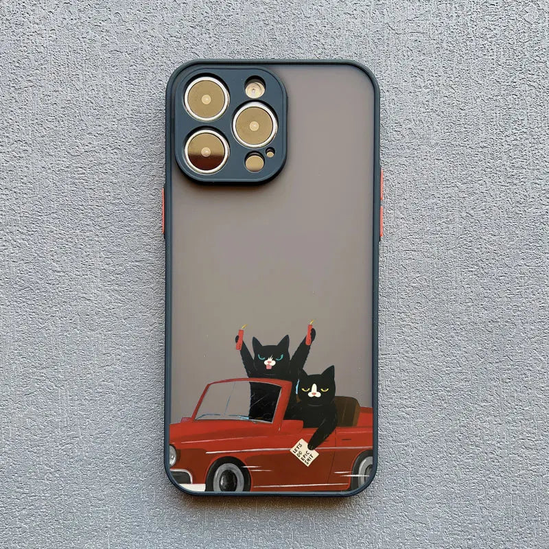 Cute Cat Goblet Drink Couple iPhone Case – Shockproof Back Cover for iPhone 16 Pro Max, 15 Pro Max, 14 Pro Max