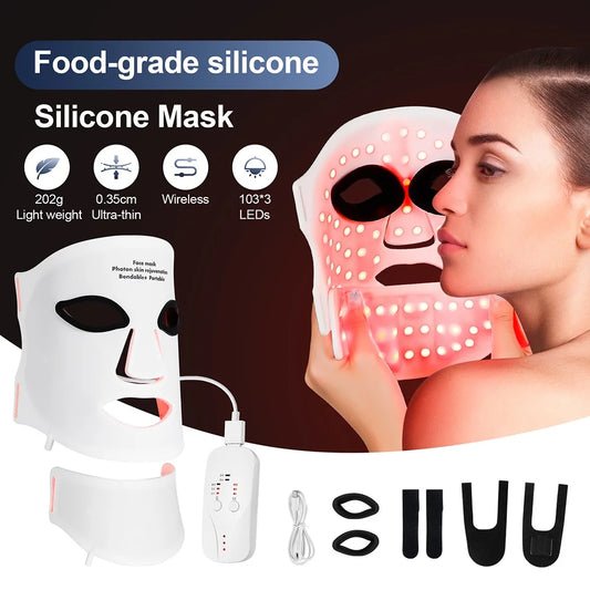 Silicone LED Face & Neck Mask – 7-Color Photon Light & Infrared Therapy, Flexible Wireless Facial Mask for Skin Repair & Rejuvenation