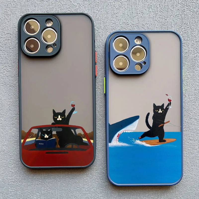 Cute Cat Goblet Drink Couple iPhone Case – Shockproof Back Cover for iPhone 16 Pro Max, 15 Pro Max, 14 Pro Max