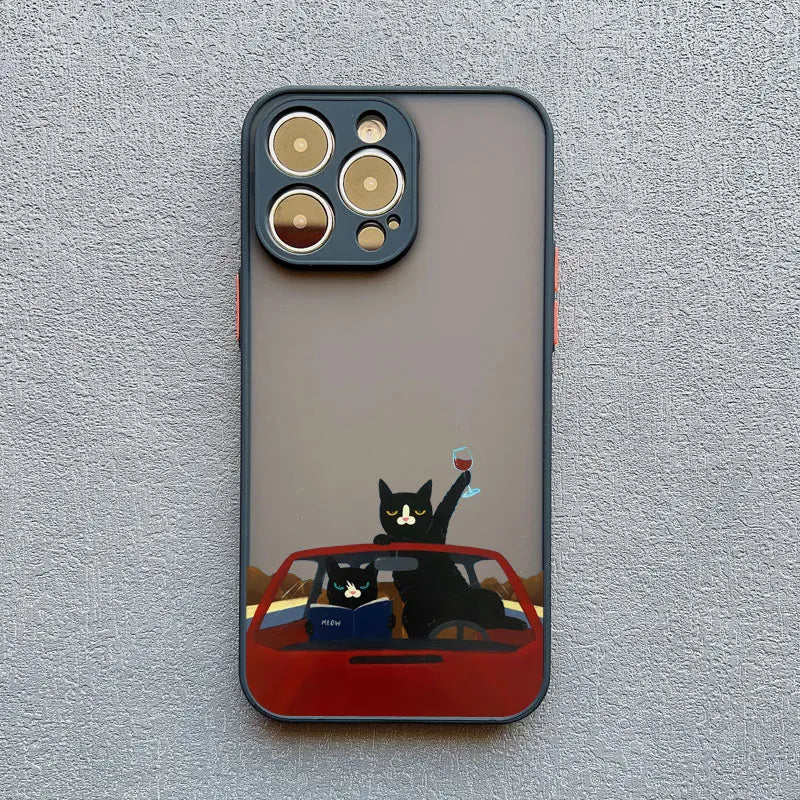 Cute Cat Goblet Drink Couple iPhone Case – Shockproof Back Cover for iPhone 16 Pro Max, 15 Pro Max, 14 Pro Max