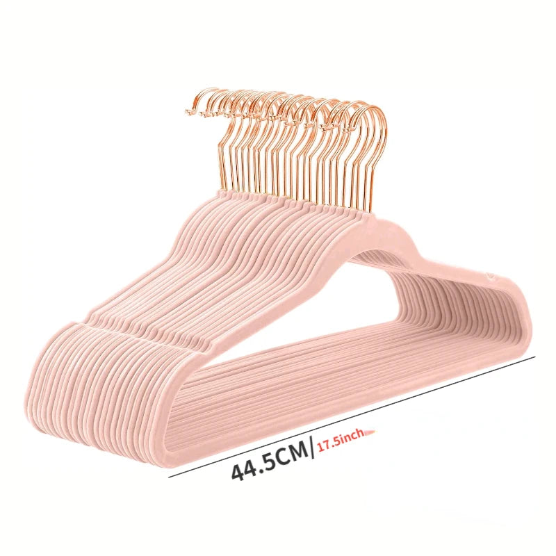43cm Seamless Flocking Hangers with Golden Hook – Non-Slip Velvet Clothes Hangers for Dry & Wet Use, Adult Wardrobe & Closet Storage