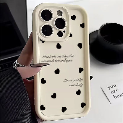 Luxury Black Love Heart Case for Xiaomi Redmi – Full Screen Soft Cover for Note 14, 13, 12, 11 Pro Plus, 5G, 12S, 11S, 10S, 14C, 13C, 12C