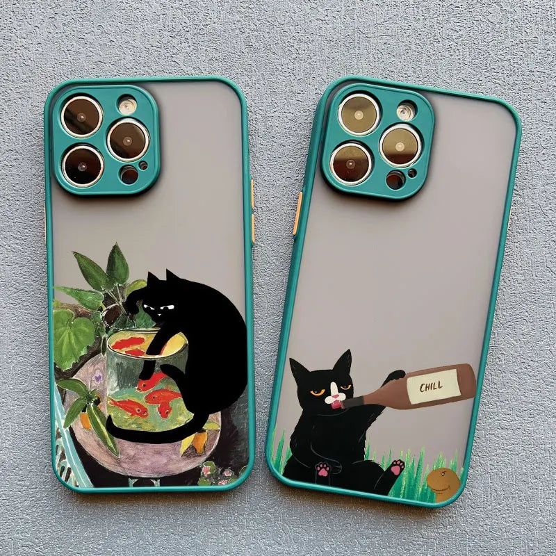 Dark Funny Cartoon Cat iPhone Case – Animal Soft Cover for iPhone 14, 15, 16 Series | Cute & Protective Phone Case