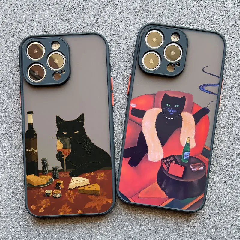 Cute Cat Goblet Drink Couple iPhone Case – Shockproof Back Cover for iPhone 16 Pro Max, 15 Pro Max, 14 Pro Max