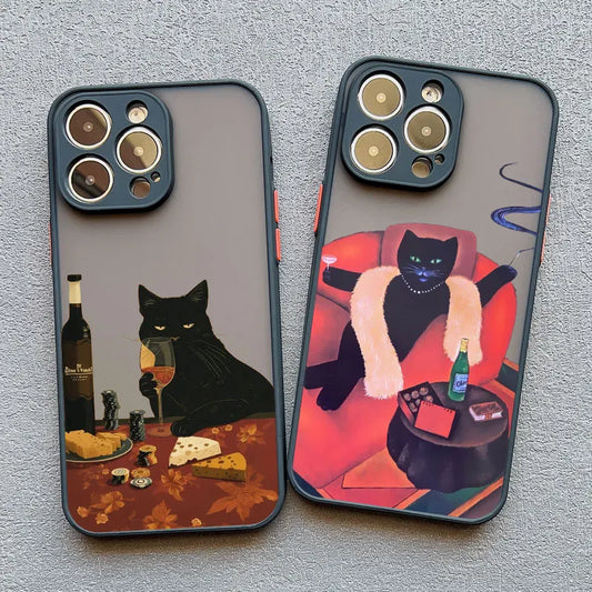 Cute Cat Goblet Drink Couple iPhone Case – Shockproof Back Cover for iPhone 16 Pro Max, 15 Pro Max, 14 Pro Max