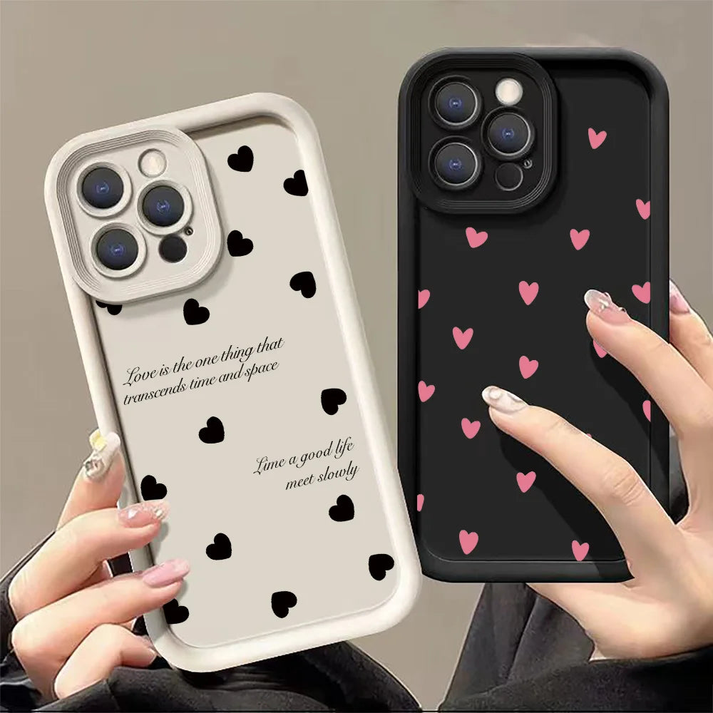 Luxury Black Love Heart Case for Xiaomi Redmi – Full Screen Soft Cover for Note 14, 13, 12, 11 Pro Plus, 5G, 12S, 11S, 10S, 14C, 13C, 12C
