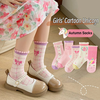 Spring Girls Socks Baby Sweet Rosy Bowknot Pattern Socks Cotton Socks Children Calf Socks Kids Socks 5 Pairs