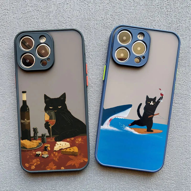 Cute Cat Goblet Drink Couple iPhone Case – Shockproof Back Cover for iPhone 16 Pro Max, 15 Pro Max, 14 Pro Max