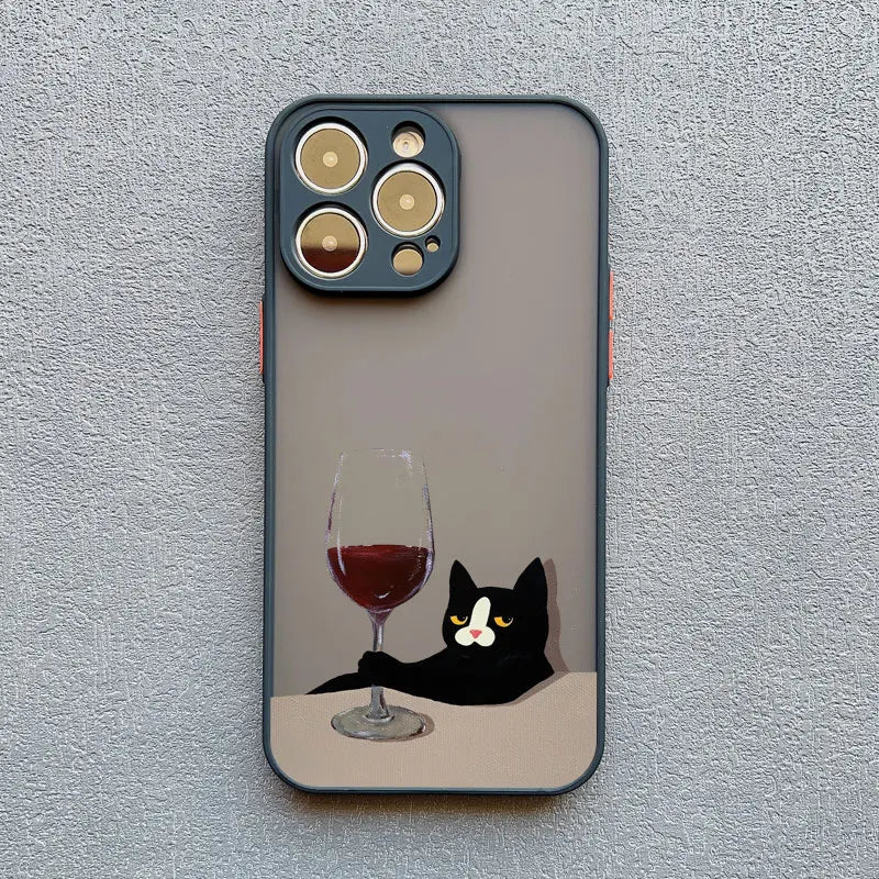 Cute Cat Goblet Drink Couple iPhone Case – Shockproof Back Cover for iPhone 16 Pro Max, 15 Pro Max, 14 Pro Max