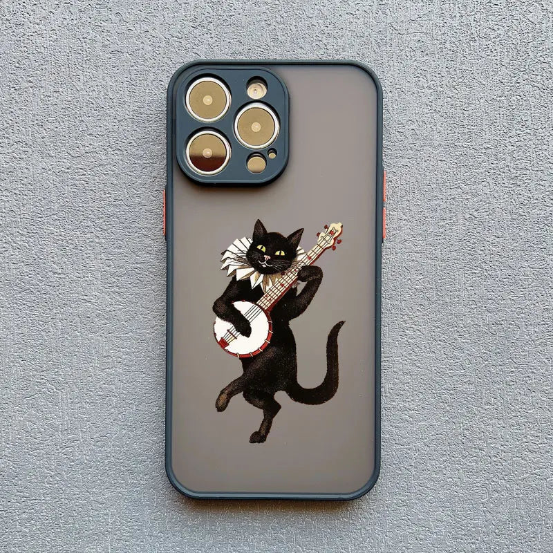 Dark Funny Cartoon Cat iPhone Case – Animal Soft Cover for iPhone 14, 15, 16 Series | Cute & Protective Phone Case