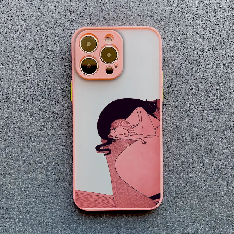 Dark Funny Cartoon Cat iPhone Case – Animal Soft Cover for iPhone 14, 15, 16 Series | Cute & Protective Phone Case