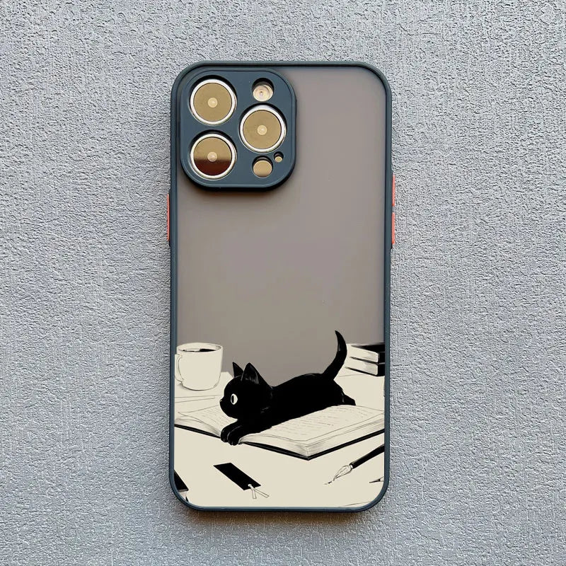 Cute Cat Goblet Drink Couple iPhone Case – Shockproof Back Cover for iPhone 16 Pro Max, 15 Pro Max, 14 Pro Max