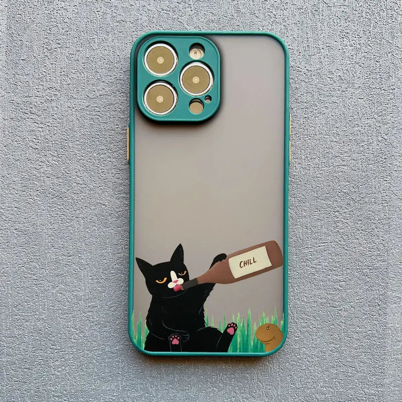 Dark Funny Cartoon Cat iPhone Case – Animal Soft Cover for iPhone 14, 15, 16 Series | Cute & Protective Phone Case