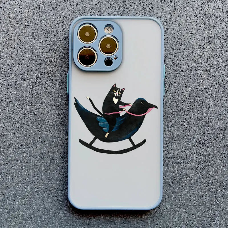 Dark Funny Cartoon Cat iPhone Case – Animal Soft Cover for iPhone 14, 15, 16 Series | Cute & Protective Phone Case