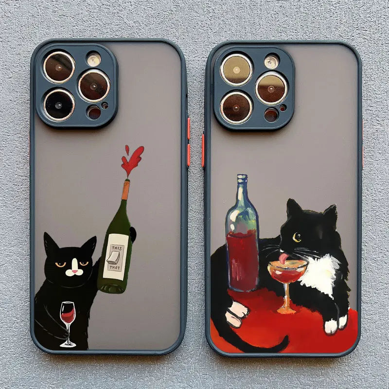 Dark Funny Cartoon Cat iPhone Case – Animal Soft Cover for iPhone 14, 15, 16 Series | Cute & Protective Phone Case