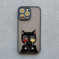 Dark Funny Cartoon Cat iPhone Case – Animal Soft Cover for iPhone 14, 15, 16 Series | Cute & Protective Phone Case