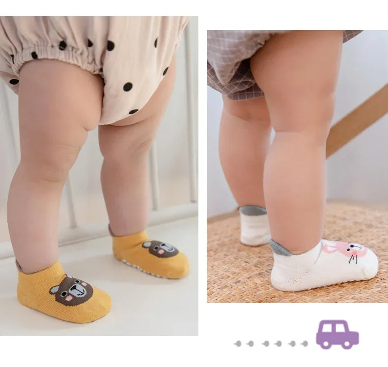 6 Pairs Baby Cotton Socks (0–5Y) – Soft Non-Slip Cartoon Socks for Newborns, Toddlers, Boys & Girls
