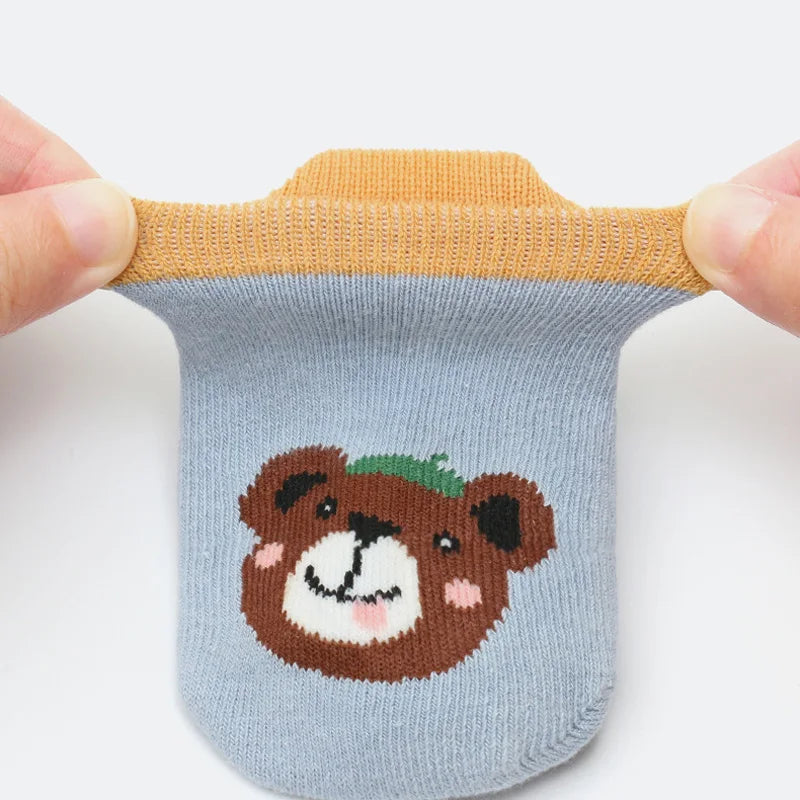 6 Pairs Kids Cotton Socks – Cute Cartoon Animal Non-Slip Floor Socks for Babies & Toddlers | Breathable & Comfy