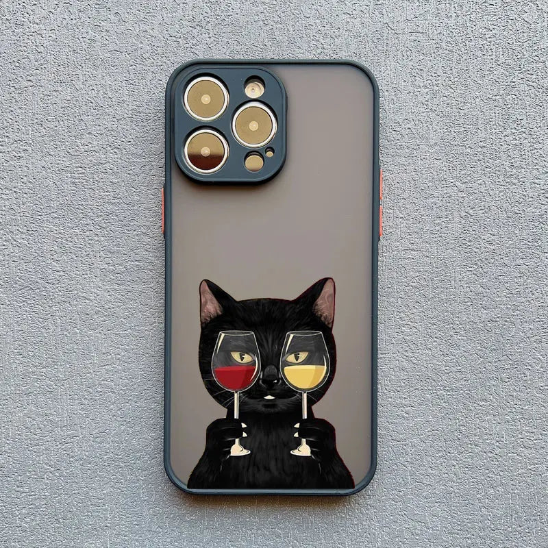 Dark Funny Cartoon Cat iPhone Case – Animal Soft Cover for iPhone 14, 15, 16 Series | Cute & Protective Phone Case