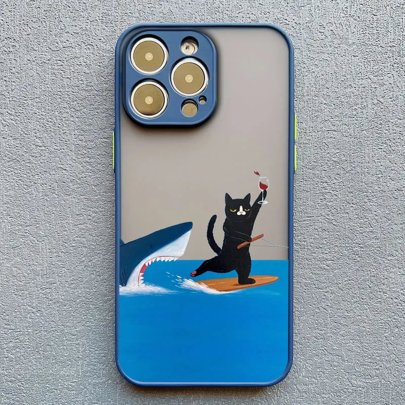 Cute Cat Goblet Drink Couple iPhone Case – Shockproof Back Cover for iPhone 16 Pro Max, 15 Pro Max, 14 Pro Max