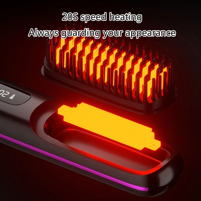 Hair Straightening Brush Practical Hair Comb Electric Ceramic Heating Straight Hair Comb Rechargeable Hair Styling Comb