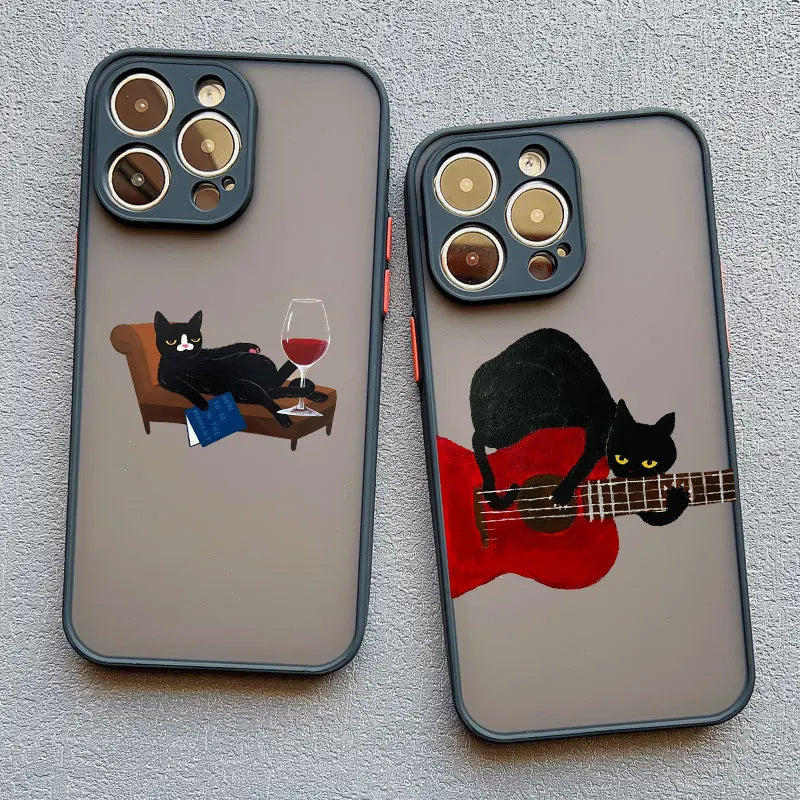Dark Funny Cartoon Cat iPhone Case – Animal Soft Cover for iPhone 14, 15, 16 Series | Cute & Protective Phone Case