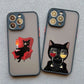 Dark Funny Cartoon Cat iPhone Case – Animal Soft Cover for iPhone 14, 15, 16 Series | Cute & Protective Phone Case