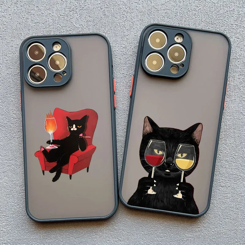 Dark Funny Cartoon Cat iPhone Case – Animal Soft Cover for iPhone 14, 15, 16 Series | Cute & Protective Phone Case