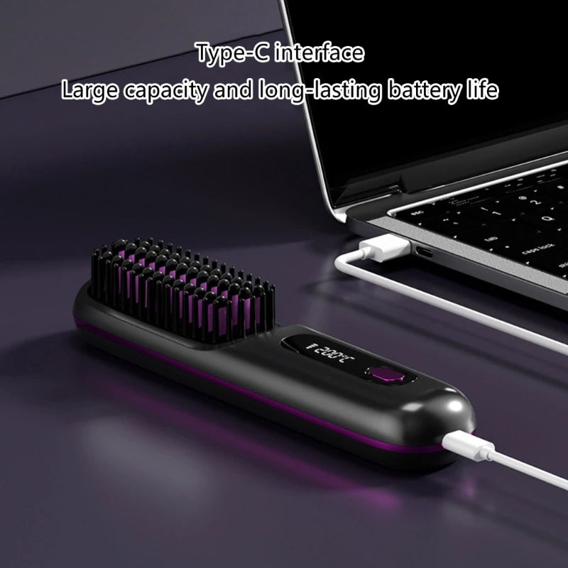 Hair Straightening Brush Practical Hair Comb Electric Ceramic Heating Straight Hair Comb Rechargeable Hair Styling Comb