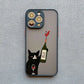 Dark Funny Cartoon Cat iPhone Case – Animal Soft Cover for iPhone 14, 15, 16 Series | Cute & Protective Phone Case