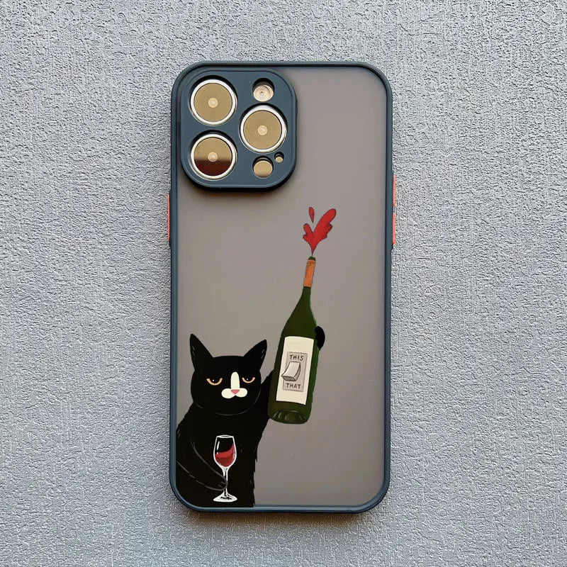 Dark Funny Cartoon Cat iPhone Case – Animal Soft Cover for iPhone 14, 15, 16 Series | Cute & Protective Phone Case