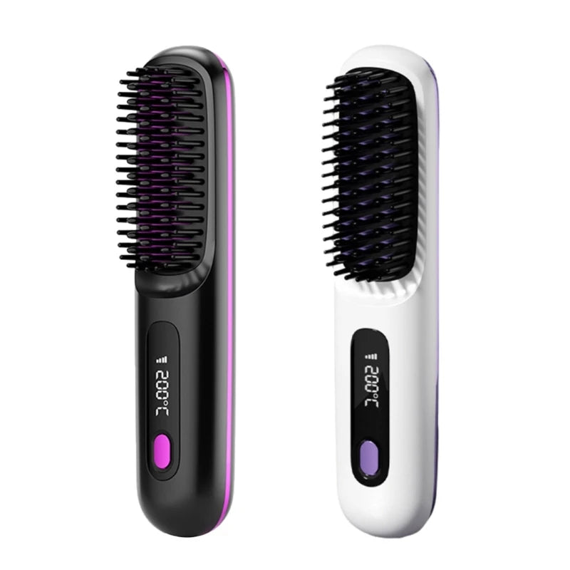 Hair Straightening Brush Practical Hair Comb Electric Ceramic Heating Straight Hair Comb Rechargeable Hair Styling Comb