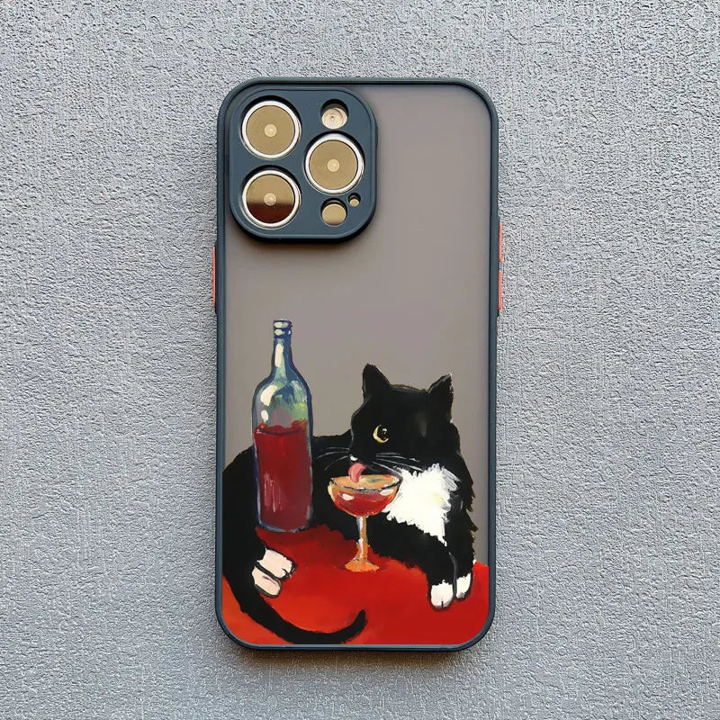 Dark Funny Cartoon Cat iPhone Case – Animal Soft Cover for iPhone 14, 15, 16 Series | Cute & Protective Phone Case