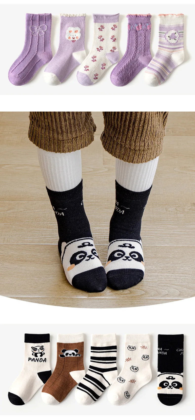 5 Pairs Girls' Cotton Socks – Soft Floral Print Toddler Socks for Spring & Autumn | Comfortable Kids Footwear