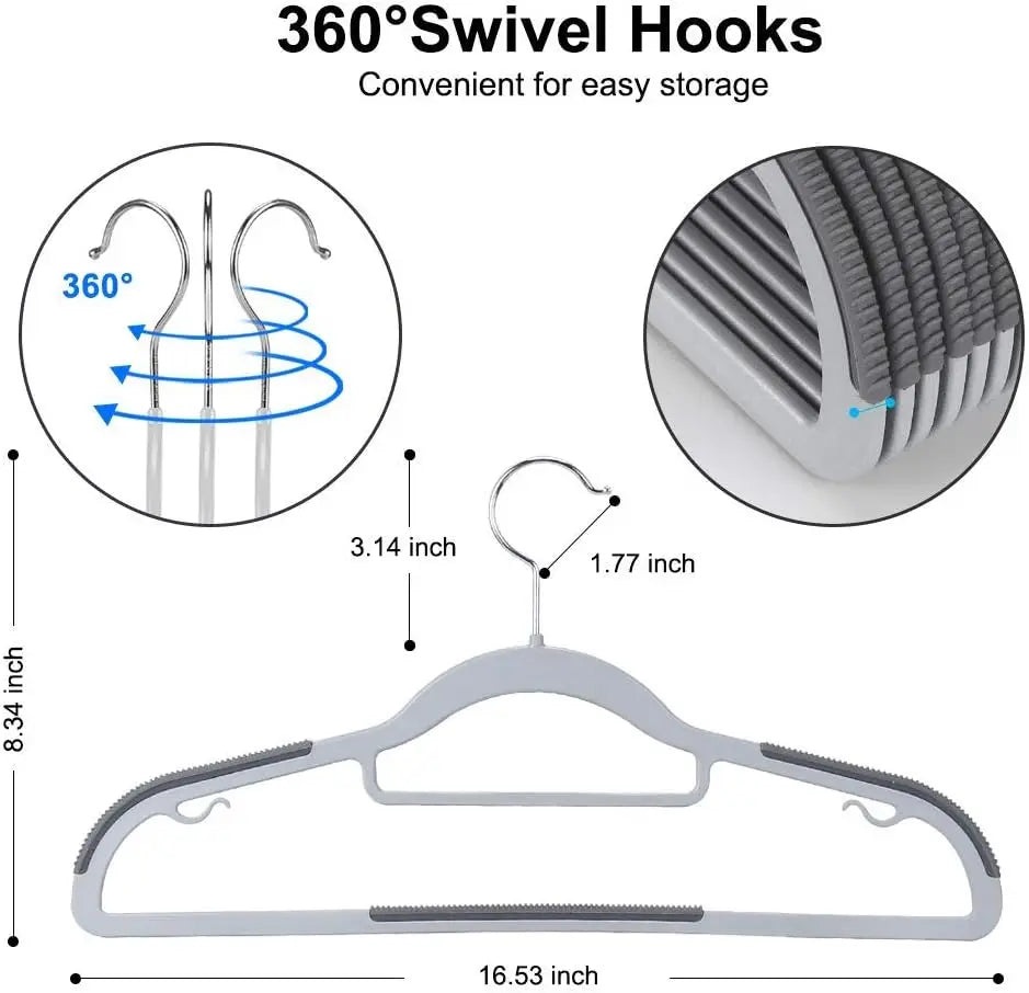 50-Pack Heavy Duty Plastic Hangers – Non-Slip, 360° Swivel Hook, Space-Saving Closet Organizer for Shirts & Wardrobe