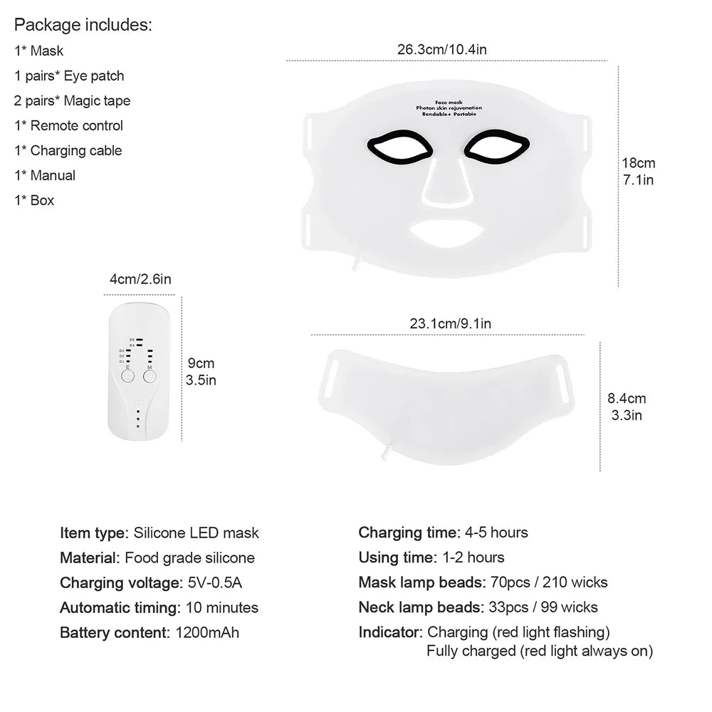 Silicone LED Face & Neck Mask – 7-Color Photon Light & Infrared Therapy, Flexible Wireless Facial Mask for Skin Repair & Rejuvenation