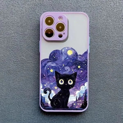 Artistic Black Cat Starry Night iPhone Case -Shockproof Cover for iPhone 14, 15, 16 Series - MERRIAiPhone CaseMERRIA