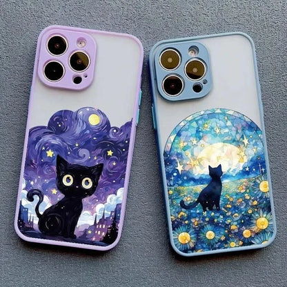 Artistic Black Cat Starry Night iPhone Case -Shockproof Cover for iPhone 14, 15, 16 Series - MERRIAiPhone CaseMERRIA