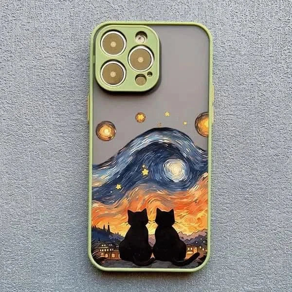 Artistic Black Cat Starry Night iPhone Case -Shockproof Cover for iPhone 14, 15, 16 Series - MERRIAiPhone CaseMERRIA