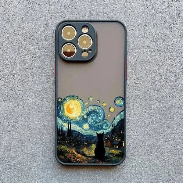 Artistic Black Cat Starry Night iPhone Case -Shockproof Cover for iPhone 14, 15, 16 Series - MERRIAiPhone CaseMERRIA