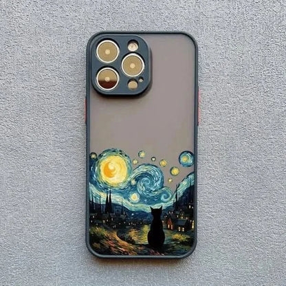 Artistic Black Cat Starry Night iPhone Case -Shockproof Cover for iPhone 14, 15, 16 Series - MERRIAiPhone CaseMERRIA