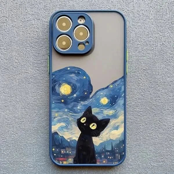 Artistic Black Cat Starry Night iPhone Case -Shockproof Cover for iPhone 14, 15, 16 Series - MERRIAiPhone CaseMERRIA
