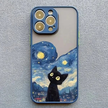 Artistic Black Cat Starry Night iPhone Case -Shockproof Cover for iPhone 14, 15, 16 Series - MERRIAiPhone CaseMERRIA