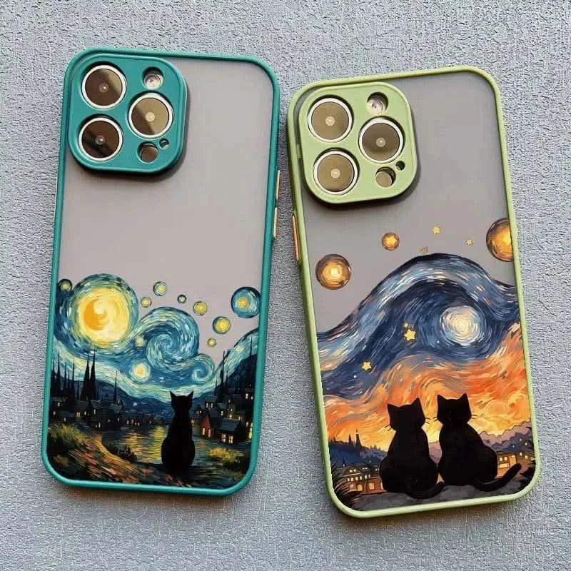Artistic Black Cat Starry Night iPhone Case -Shockproof Cover for iPhone 14, 15, 16 Series - MERRIAiPhone CaseMERRIA